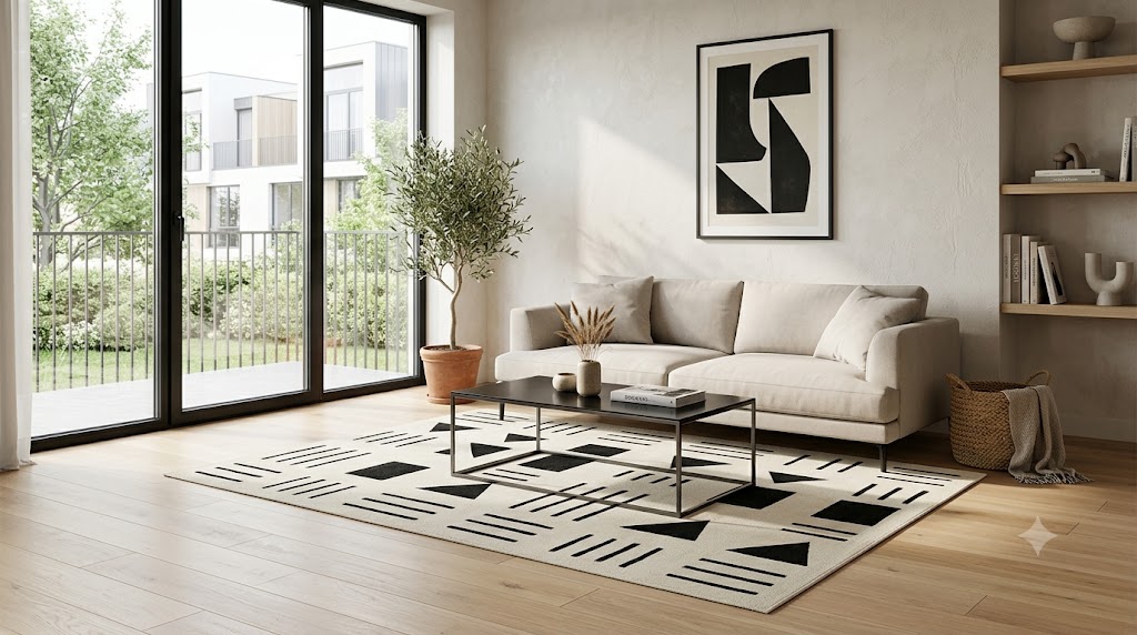 Mudcloth Area Rug Black White Geometric